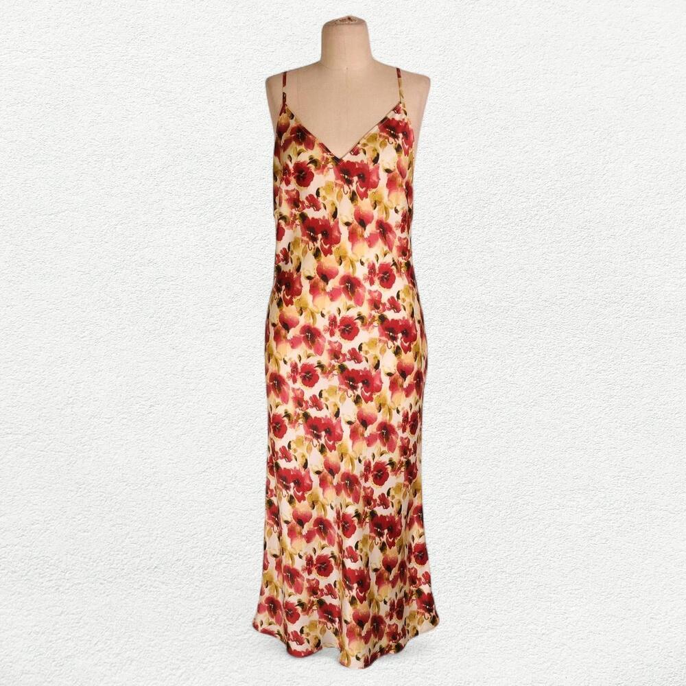 Eberjey x Lily Eldridge Inez Silk Print Slip Dress in Botanical Flower Merlot